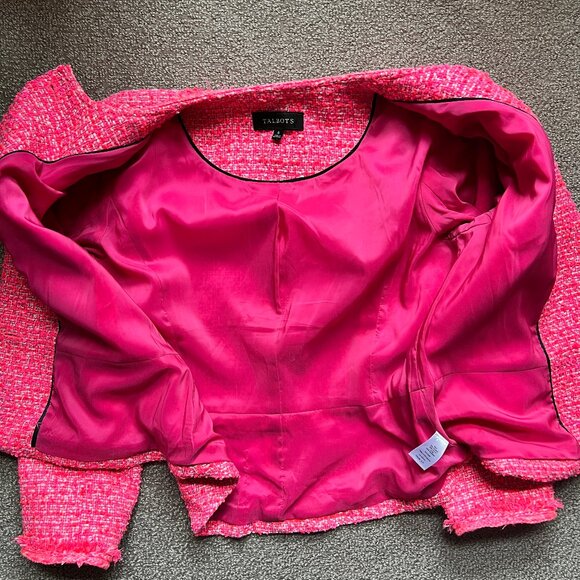 Talbots Tweed Peplum Jacket Women’s Blazer Neon Pink Boucle Corpcore | Size 6 - Picture 6 of 15